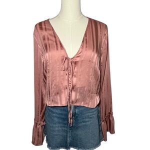 Forever 21 Pink Bell Sleeve Crop Blouse